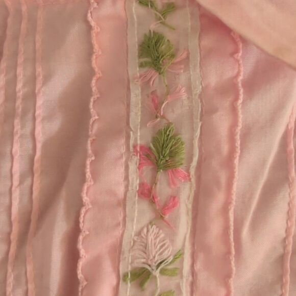 Girls 50s 60s MCM Pink Floral Embroidered Pink Sheer Overdress‎ Dress - Picture 2 of 6